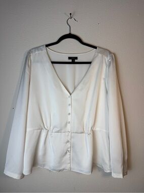 J. Crew Cream V-Neck Button Front Blouse